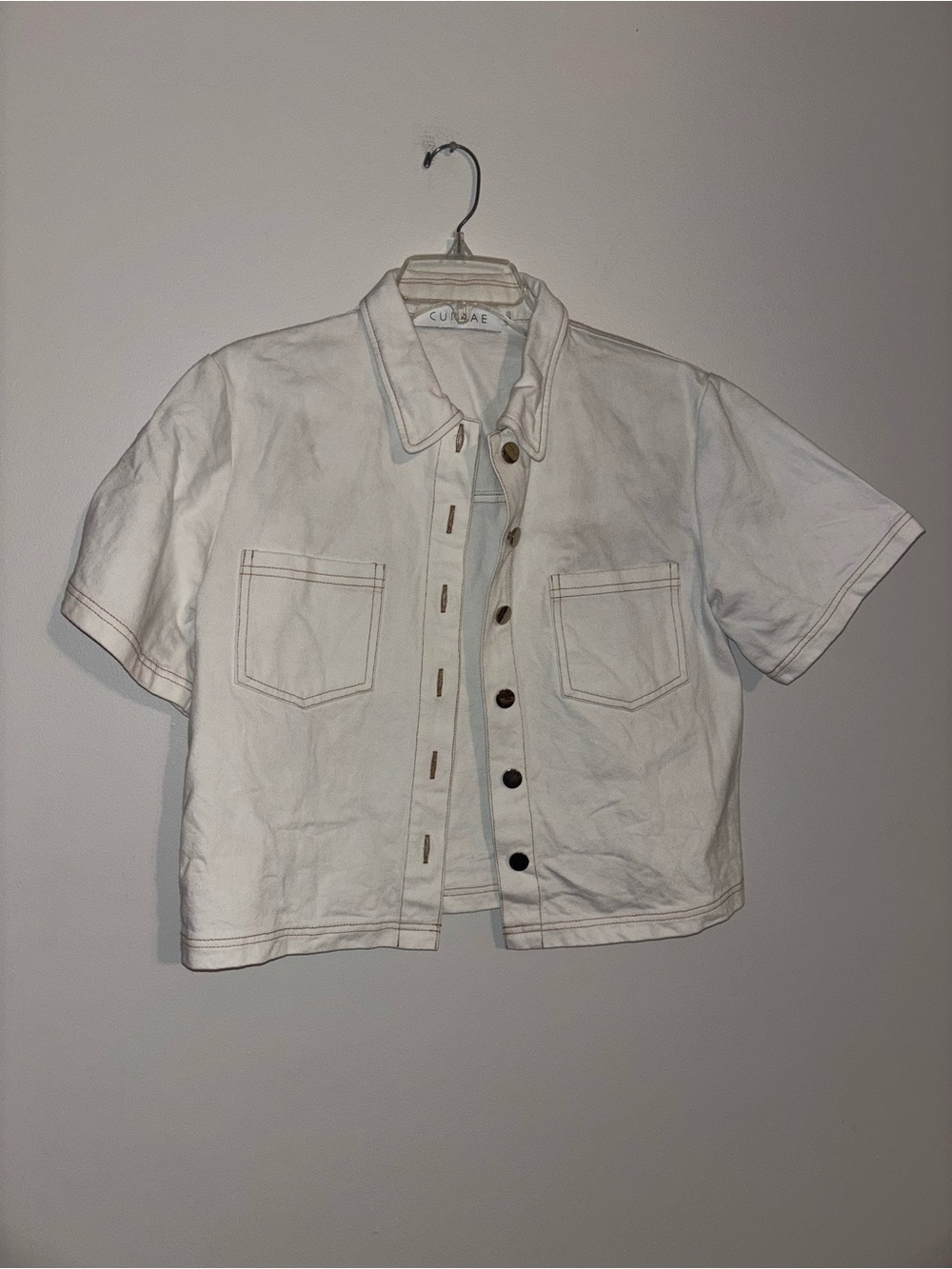 Anthropologie White Cropped Short-Sleeve Jean Jacket